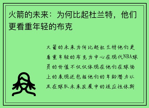 火箭的未来：为何比起杜兰特，他们更看重年轻的布克