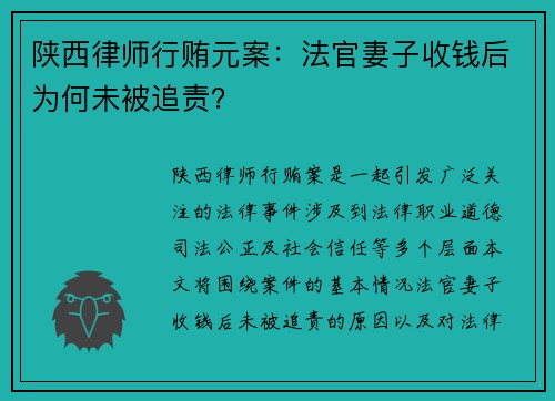 陕西律师行贿元案：法官妻子收钱后为何未被追责？