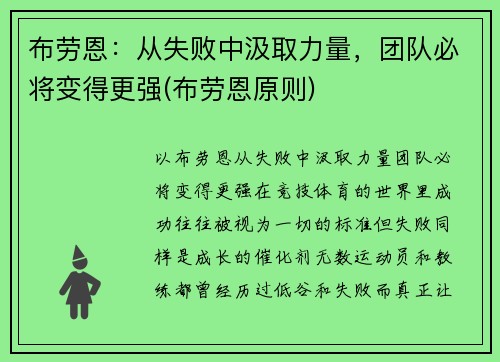 布劳恩：从失败中汲取力量，团队必将变得更强(布劳恩原则)