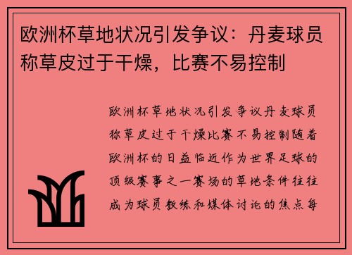 欧洲杯草地状况引发争议：丹麦球员称草皮过于干燥，比赛不易控制