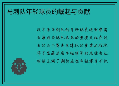 马刺队年轻球员的崛起与贡献