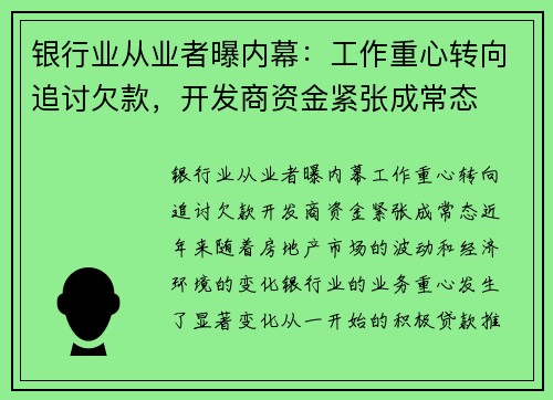银行业从业者曝内幕：工作重心转向追讨欠款，开发商资金紧张成常态