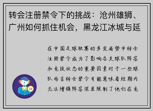 转会注册禁令下的挑战：沧州雄狮、广州如何抓住机会，黑龙江冰城与延边龙鼎的反思之路