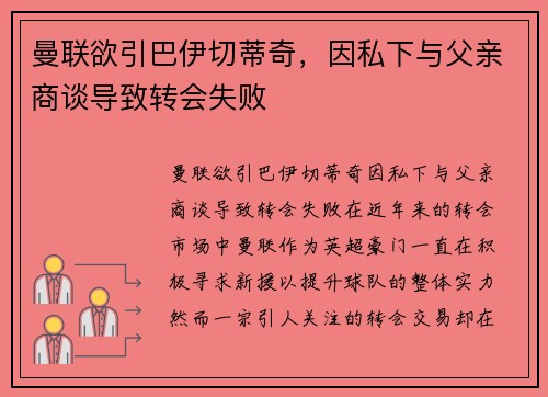 曼联欲引巴伊切蒂奇，因私下与父亲商谈导致转会失败