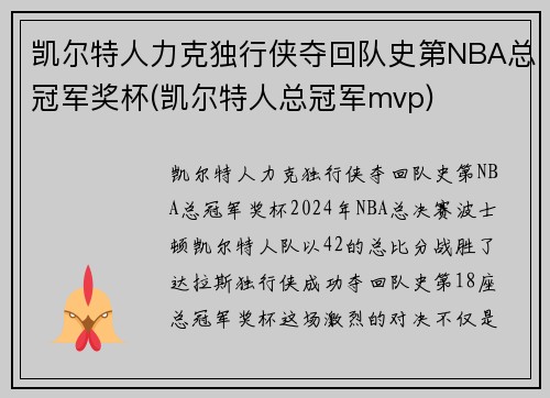 凯尔特人力克独行侠夺回队史第NBA总冠军奖杯(凯尔特人总冠军mvp)